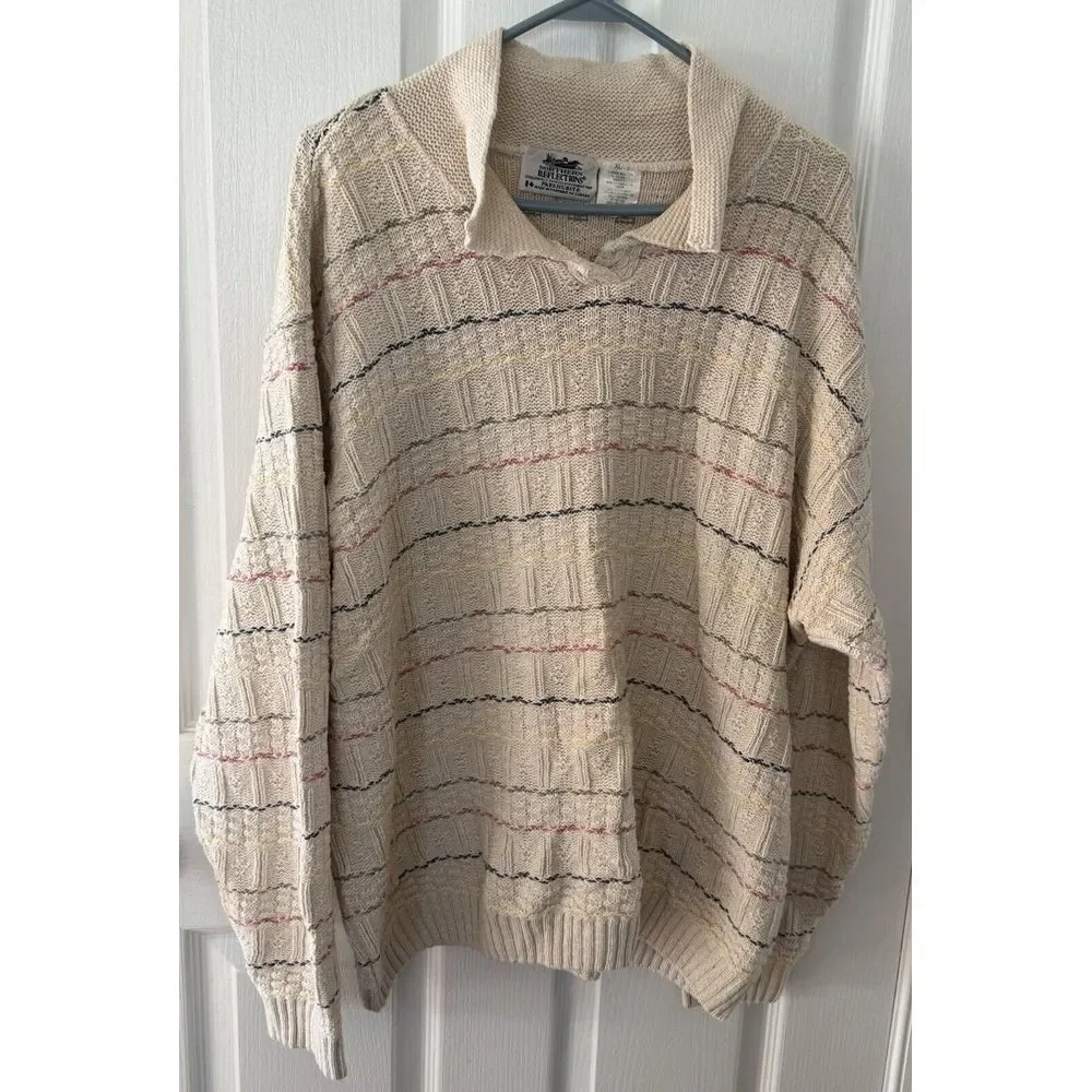 Vintage,‎ Northern Reflections, Cotton Blend, Collar Sweater, Beige XL/TG Mens